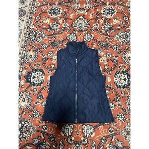 NY & Co Quilted Zip Vest Navy Blue Sleeveless Mid-Length Women's Size M